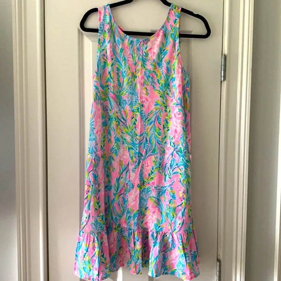 Lilly Pulitzer Kristen Flounce Dress W/Pockets Sz Medium Unicorn of the Sea - Picture 11 of 13